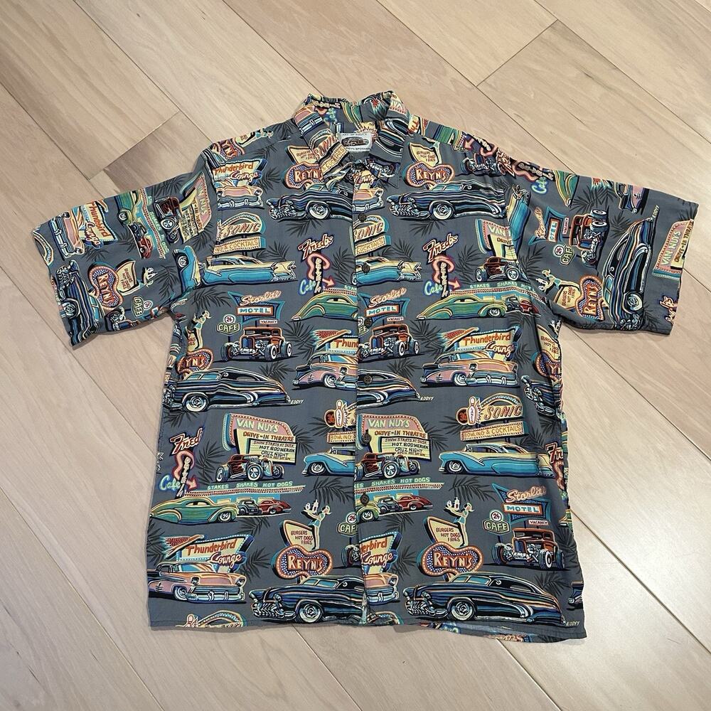 Reyn Spooner Hawaiian Button Up Shirt Cars Long Sleeve Men’s Large
